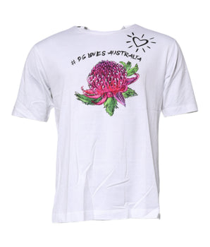 Dolce &amp; Gabbana White Floral Print Cotton Crew Neck T-shirt