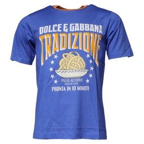 Dolce &amp; Gabbana Blue Graphic Print Cotton Crew Neck T-shirt
