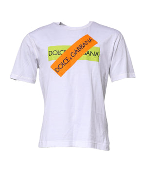 Dolce &amp; Gabbana White Logo Tape Cotton Crew Neck T-Shirt