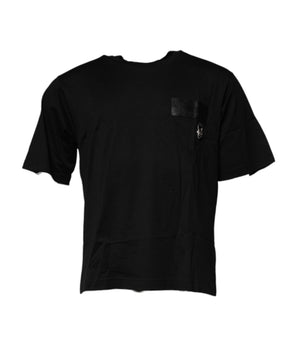 Dolce &amp; Gabbana Camiseta negra con cuello redondo y parche del logo en algodón