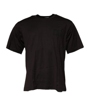 Camiseta de algodón con cuello redondo y logotipo en marrón oscuro de Dolce &amp; Gabbana