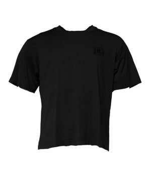 Camiseta de algodón con cuello redondo y logotipo DG en negro de Dolce &amp; Gabbana