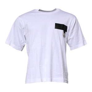 Dolce &amp; Gabbana White Logo Patch Cotton Crew Neck T-shirt