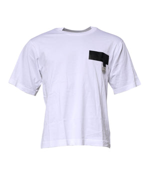 Dolce &amp; Gabbana White Logo Patch Cotton Crew Neck T-shirt