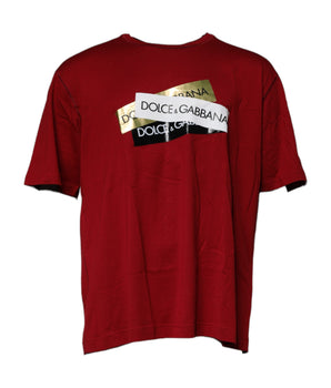 Dolce &amp; Gabbana Red Logo Tape Cotton Crew Neck T-shirt