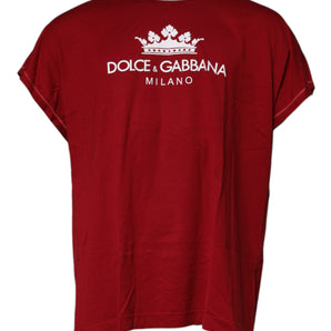 Dolce &amp; Gabbana Red Logo Crown Cotton Crew Neck T-shirt