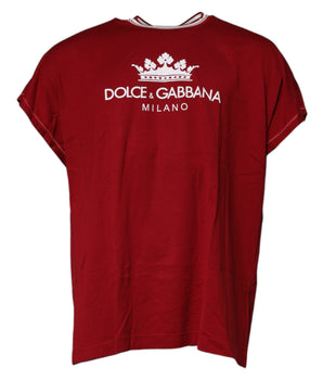 Dolce &amp; Gabbana Red Logo Crown Cotton Crew Neck T-shirt