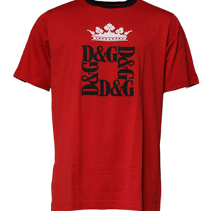 Dolce &amp; Gabbana Red Logo Crown Cotton Crew Neck T-shirt