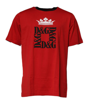 Dolce &amp; Gabbana Red Logo Crown Cotton Crew Neck T-shirt