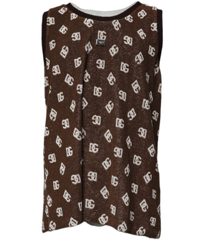 Dolce &amp; Gabbana Brown Logo Monogram Cotton Crew Neck T-shirt