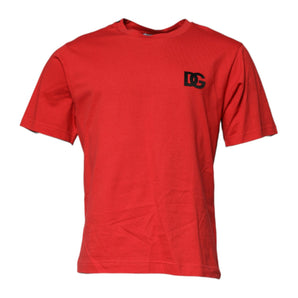 Dolce &amp; Gabbana Red DG Logo Patch Cotton Crew Neck T-shirt