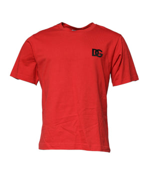 Dolce &amp; Gabbana Red DG Logo Patch Cotton Crew Neck T-shirt