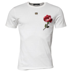 Dolce &amp; Gabbana White Cotton Logo Floral Crew Neck T-shirt