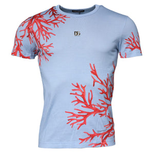Dolce &amp; Gabbana Light Blue Coral Cotton Men Crew Neck T-shirt