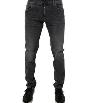 Dolce &amp; Gabbana Dark Gray Washed Cotton Slim Fit Denim Jeans