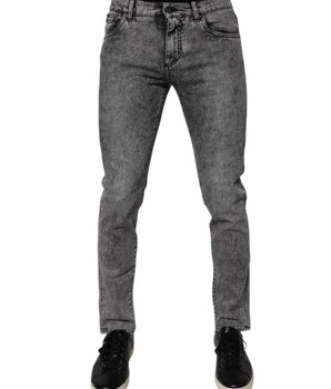 Dolce &amp; Gabbana Dark Gray Washed Cotton Slim Fit Denim Jeans
