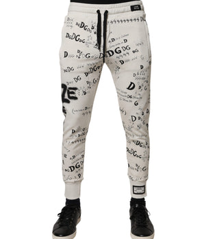 Dolce &amp; Gabbana White Printed Cotton Jogger Sweatpants Pants