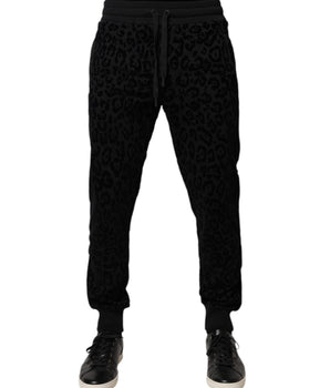 Dolce &amp; Gabbana Black Leopard Cotton Jogger Sweatpants Pants