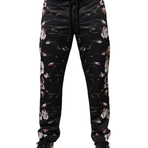 Pantalones jogger de poliéster con estampado floral negro de Dolce &amp; Gabbana