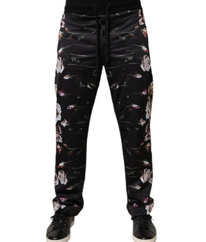 Dolce &amp; Gabbana Black Floral Polyester Jogger Pants