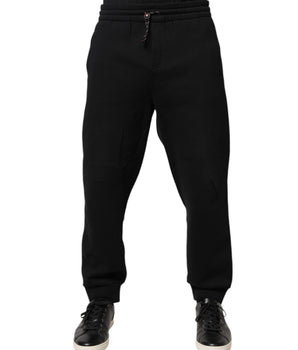 Dolce &amp; Gabbana Black Logo Patch CottonJogger Sweatpants Pants