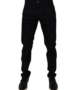 Dolce &amp; Gabbana Black Cotton Stretch Slim Fit Men Denim Jeans