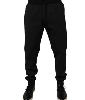 Dolce &amp; Gabbana Black Polyester Men Jogger Sweatpants Pants