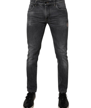 Dolce &amp; Gabbana Dark Gray Washed Cotton Skinny Men Denim Jeans