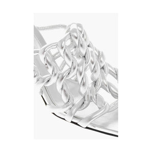 Sandalia de piel plateada para mujer de Bottega Veneta