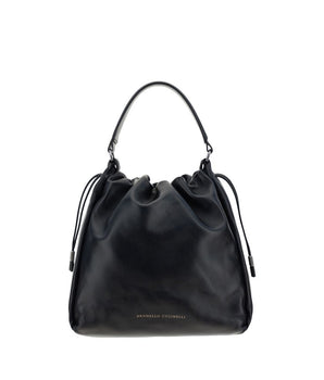 Brunello Cucinelli Black Calf Leather Bos Taurus Shoulder Bag