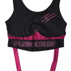 Plein Sport Sleek Black Sports Bra with Fuchsia Accent