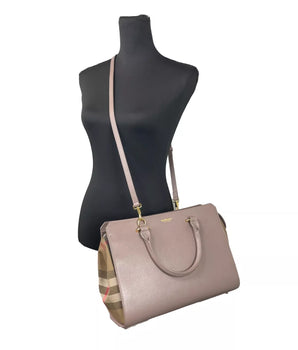 Burberry Small Banwell Leather Tote Bag Purse Grey Mink