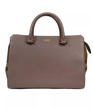 Burberry Small Banwell Leather Tote Bag Purse Grey Mink