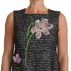 Dolce &amp; Gabbana Elegante minivestido evasé gris con tulipán morado