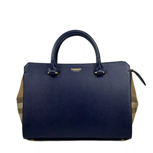 Burberry Small Banwell Leather Tote Bag Purse Blue