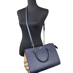 Burberry Small Banwell Leather Tote Bag Purse Blue