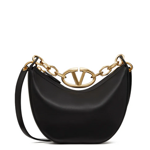 Valentino Garavani Black Leather Mini Hobo Vlogo Shoulder Bag