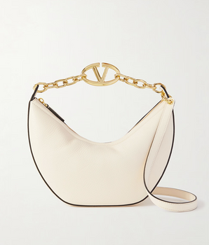 Valentino Garavani Ivory Leather Small Hobo Vlogo Shoulder Bag