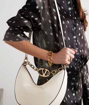 Valentino Garavani Ivory Leather Small Hobo Vlogo Shoulder Bag