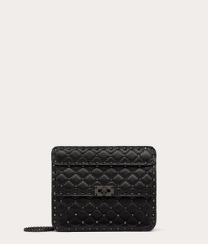 Valentino Garavani Black Nappa Leather Medium Rockstudt Spike Bag