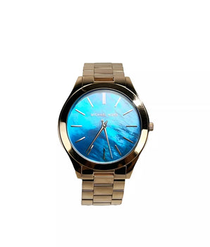Michael Kors Slim Runway Stainless Steel Watch MK3494 Ocean Blue Gold NO BOX