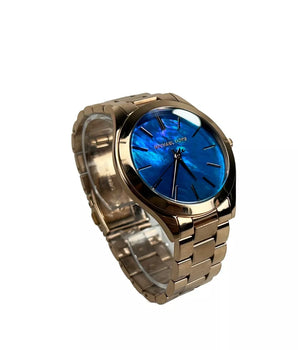 Michael Kors Slim Runway Stainless Steel Watch MK3494 Ocean Blue Gold NO BOX