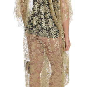 Dolce &amp; Gabbana Golden Floral Lace Kaftan Sundress