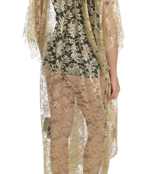 Dolce &amp; Gabbana Golden Floral Lace Kaftan Sundress