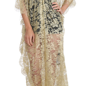 Dolce &amp; Gabbana Golden Floral Lace Kaftan Sundress