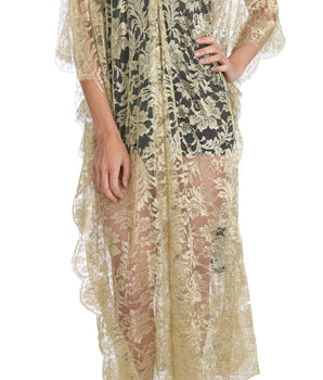 Dolce &amp; Gabbana Golden Floral Lace Kaftan Sundress