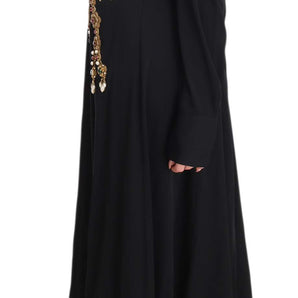 Dolce & Gabbana Elegant Maxi Black Dress with Gold Detailing