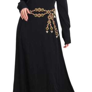 Dolce &amp; Gabbana Elegant Maxi Black Dress with Gold Detailing