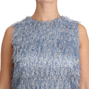 Dolce &amp; Gabbana Elegant Light Blue Fringe Shift Dress