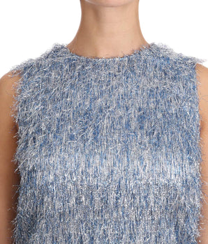 Dolce & Gabbana Elegant Light Blue Fringe Shift Dress Dolce & Gabbana 